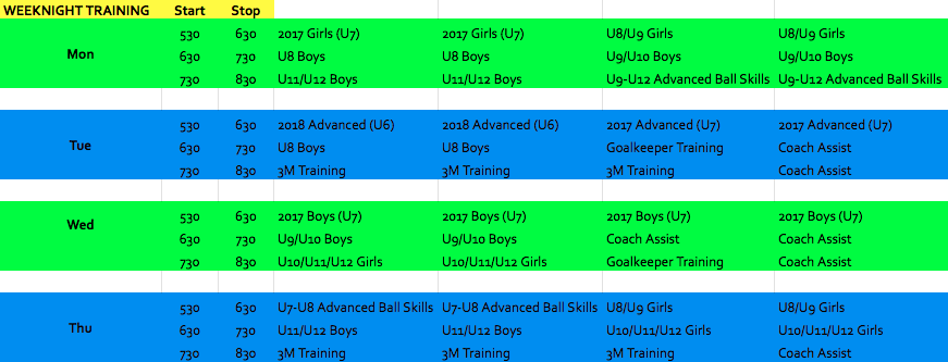 Challenger Training Schedule